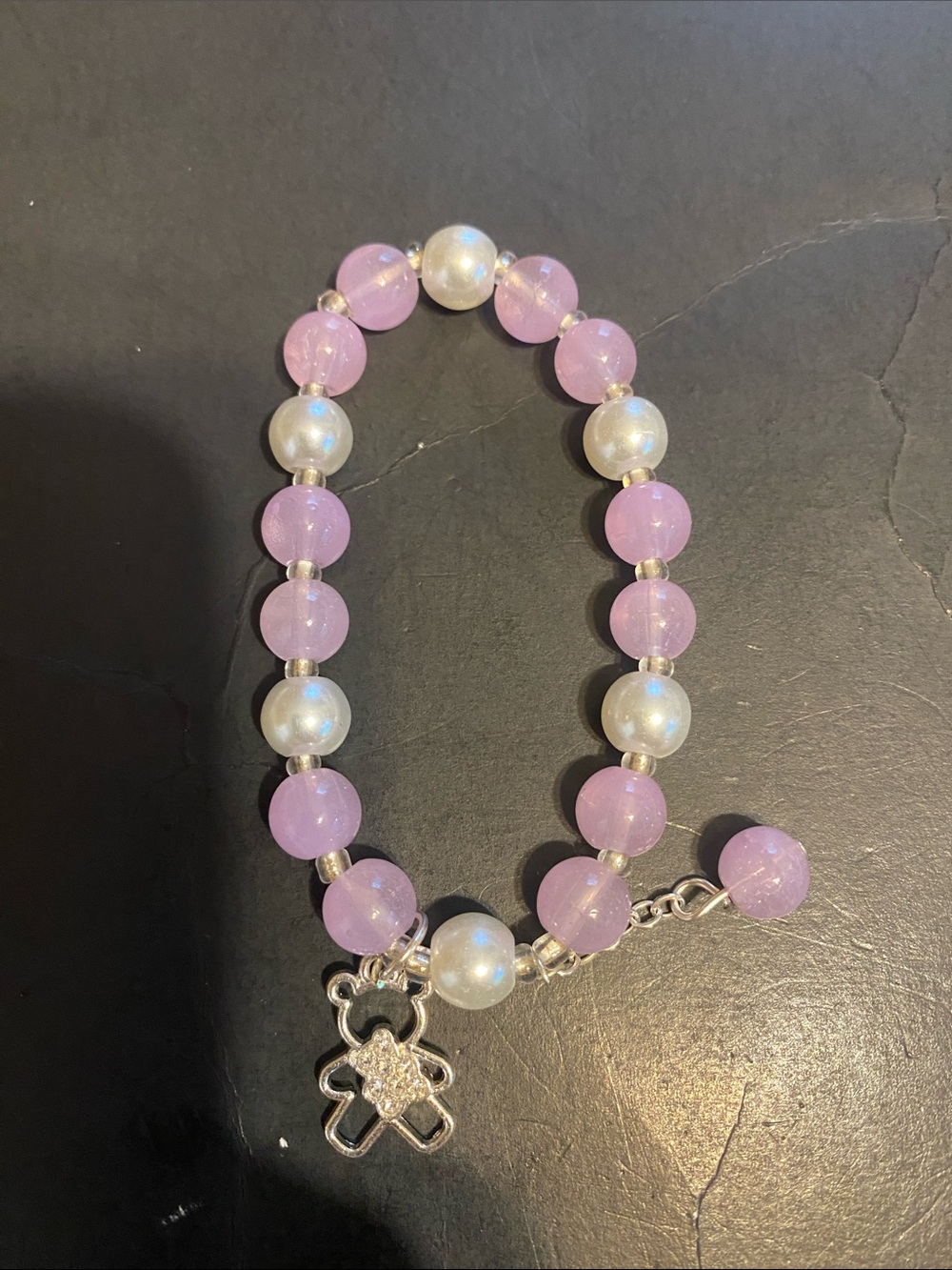 Beaded Lavender and Pearl Charm Bracelet - Unbranded
